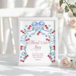 Cherry Blue Bow Momosa Bar baby Dusche Poster
