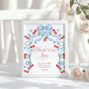 Cherry Blue Bow Momosa Bar Baby Shower Poster