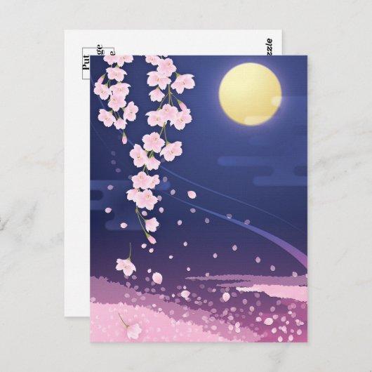 Cherry blüht asiatisch Sakura mit nächtlichem Himm Postkarte (Vorne/Hinten)