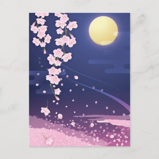 Cherry blüht asiatisch Sakura mit nächtlichem Himm Postkarte (Vorderseite)