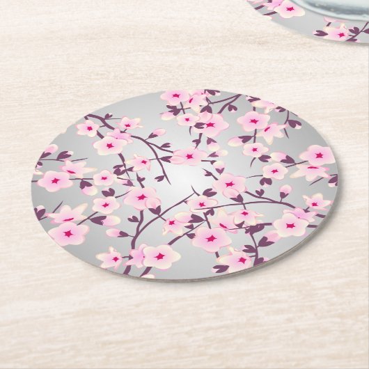 Cherry blüht Asien Blumenrosa Grau Runder Pappuntersetzer (Angewinkelt)