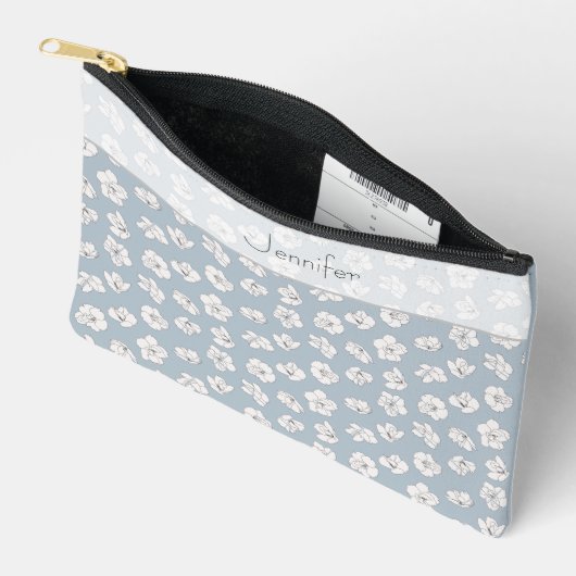 Cherry blüht auf Light Blue mit Name Zubehörtasche (Offen)