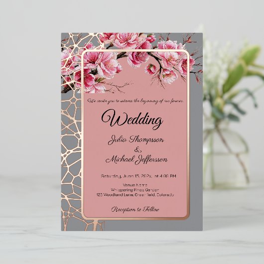 Cherry blüht die romantische Dusty-Rose Folieneinladung (Stehend vorne)