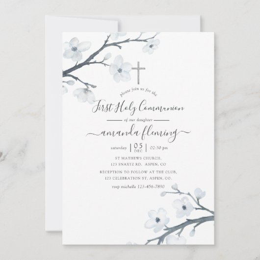 Cherry blüht erste heilige Kommune Einladung (Vorderseite)