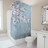 Cherry blüht floral Dusty Pink Blau Duschvorhang (Beispiel)