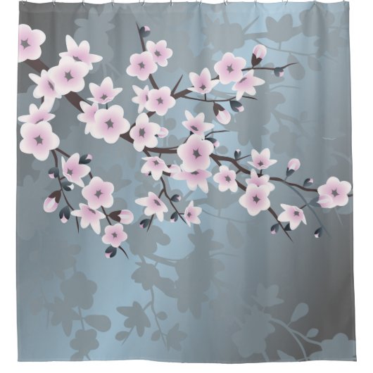 Cherry blüht floral Dusty Pink Blau Duschvorhang (Vorderseite)