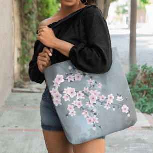 Cherry blüht floral Dusty Pink Blau Tasche