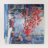 Cherry blüht in der Stadtszene Puzzle (Horizontal)