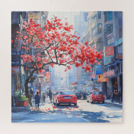 Cherry blüht in der Stadtszene Puzzle