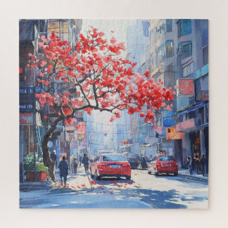 Cherry blüht in der Stadtszene Puzzle