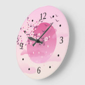 Cherry blüht japanische Landschaft Pink Große Wanduhr (Winkel)
