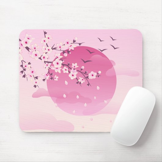 Cherry blüht japanische Landschaft Pink Mousepad (Mit Mouse)