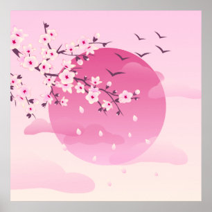 Cherry blüht japanische Landschaft Pink Poster