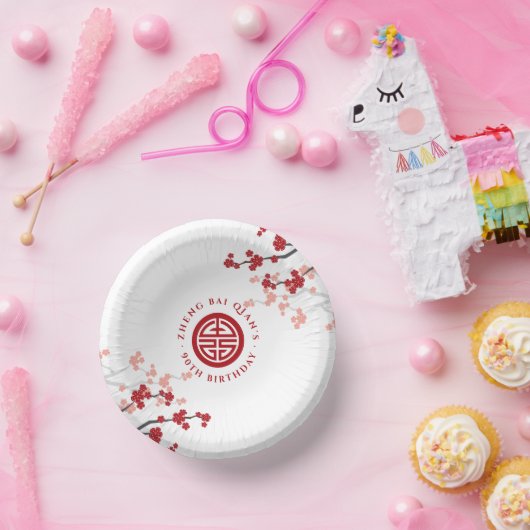 Cherry blüht Langlebigkeit Symbol Chinesischer Geb Pappteller (Party)