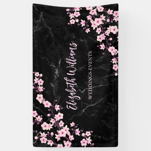 Cherry blüht rosa Banner aus schwarzem Marmor (Vertikal)