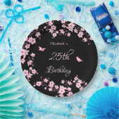 Cherry blüht rosa Schwarz Pappteller (Party)