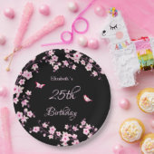 Cherry blüht rosa Schwarz Pappteller (Party)