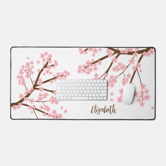 Cherry blüht Sakura Individuelle Name Monogram Schreibtischunterlage (Tastatur & Maus)