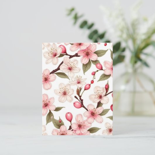 Cherry-Blume-Muster Postkarte (Stehend Vorderseite)