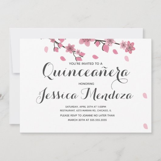 Cherry Blumenbaum Quinceañera Sweet 15 Einladung (Vorderseite)