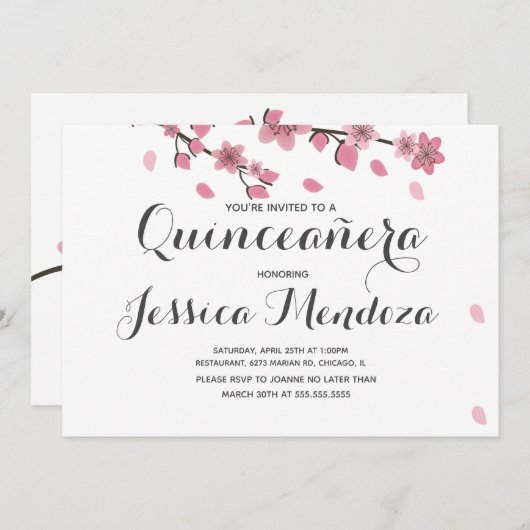 Cherry Blumenbaum Quinceañera Sweet 15 Einladung (Vorne/Hinten)