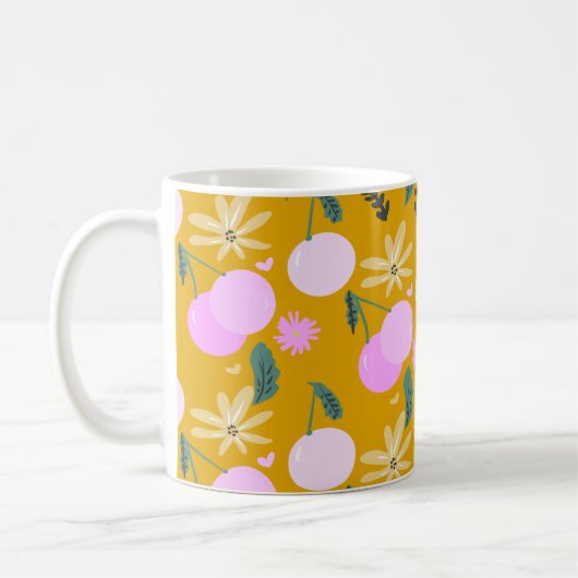 Cherry Blumengrün Muster Gelb Rosa Kaffeetasse (Links)