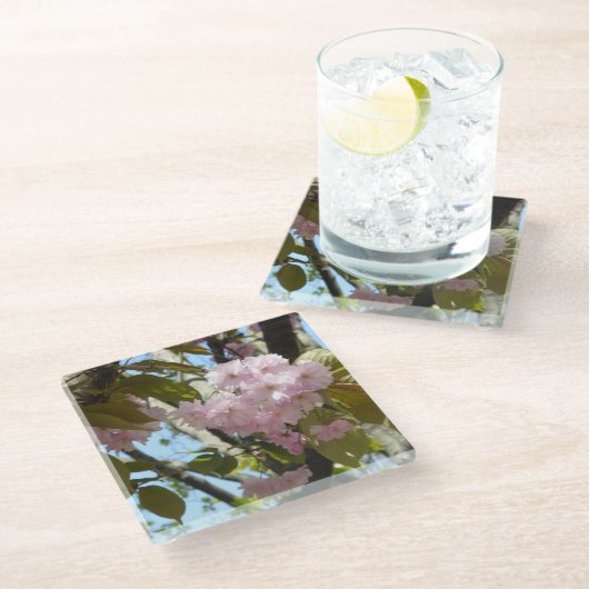 Cherry Blüte Foto Glasuntersetzer (Schrägansicht)