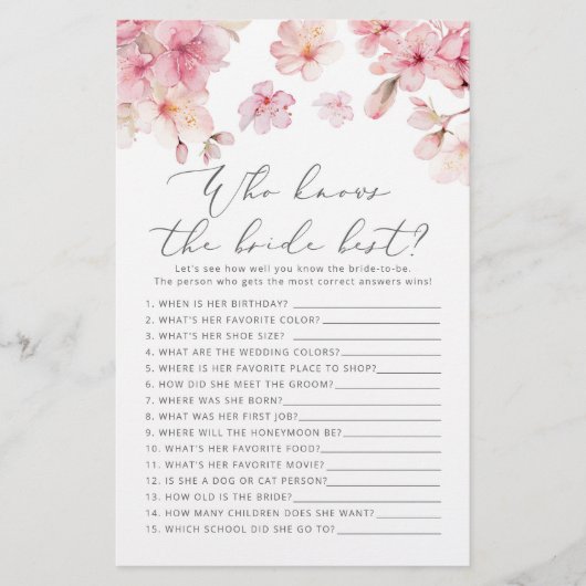 Cherry Blüte Wer kennt das beste Spiel der Braut (Vorderseite)