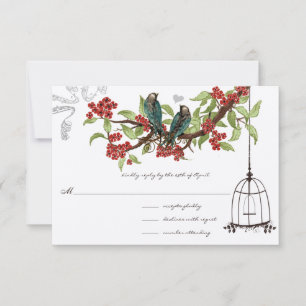 Cherry Blüten Aqua Birds und Birdcage UAWG RSVP Karte