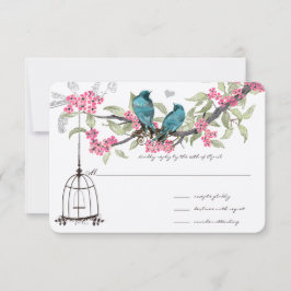 Cherry Blüten Aqua Birds und Birdcage UAWG RSVP Karte