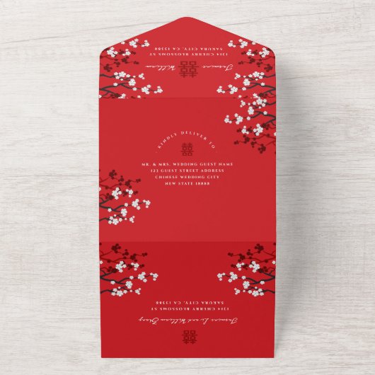 Cherry Blüten Doppelglücklichkeit Chinesische Hoch All In One Einladung (Außenbereich)