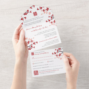 Cherry Blüten Doppelglücklichkeit Chinesische Hoch All In One Einladung