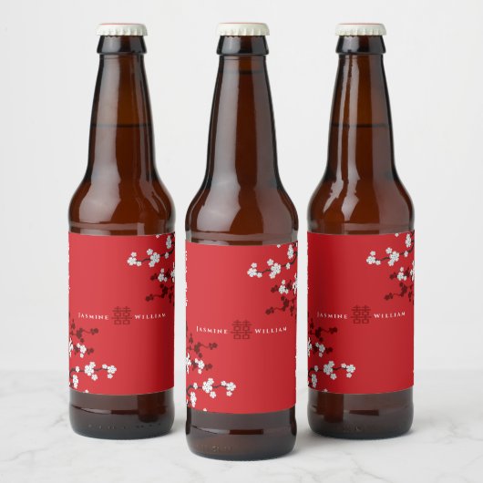 Cherry Blüten Doppelglücklichkeit Chinesische Hoch Bierflaschenetikett (Flaschen)