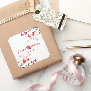 Cherry Blüten Doppelglücklichkeit Chinesische Hoch Quadratischer Aufkleber