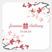 Cherry Blüten Doppelglücklichkeit Chinesische Hoch Quadratischer Aufkleber (Vorderseite)