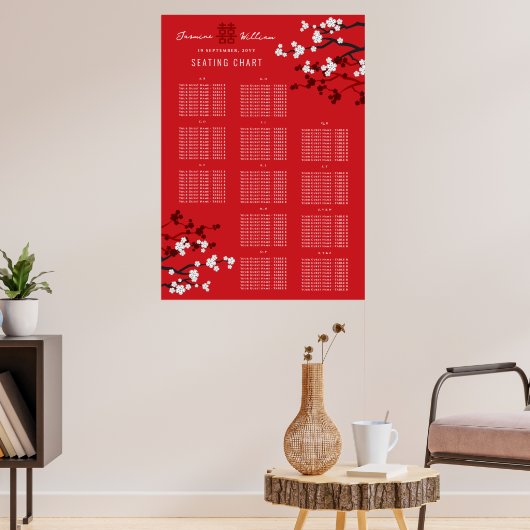 Cherry Blüten Double Xi Asian Wedding Chart Poster (Wohnzimmer 3)