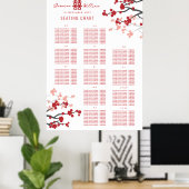 Cherry Blüten Double Xi Asian Wedding Chart Poster (Heimbüro)