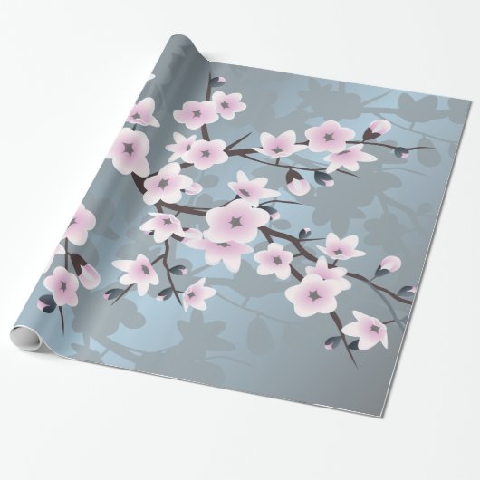 Cherry Blüten floral Dusky Pink Dusty Blau Geschenkpapier (Ungerollt)