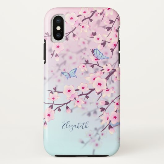 Cherry Blüten Landschaft Rosa Türkis Monogramm Case-Mate iPhone Hülle (Rückseite)