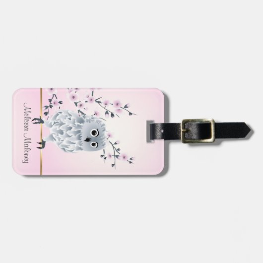 Cherry Blüten Niedlich Owl Gepäckanhänger (Vorderseite horizontal)