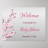Cherry Blüten Pink Gray Custom Baby Dusche Poster (Vorne)