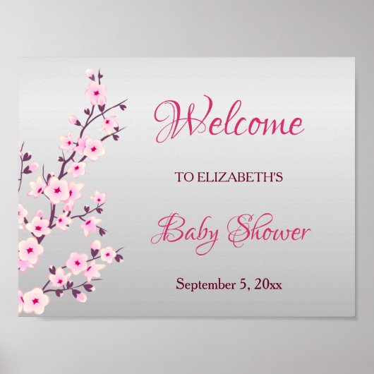 Cherry Blüten Pink Gray Custom Baby Dusche Poster (Vorne)