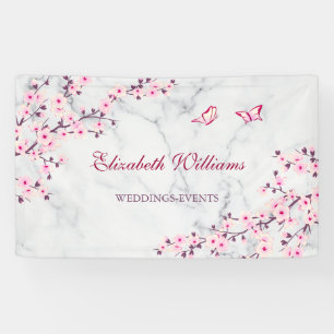 Cherry Blüten Pink Gray Marmor Banner