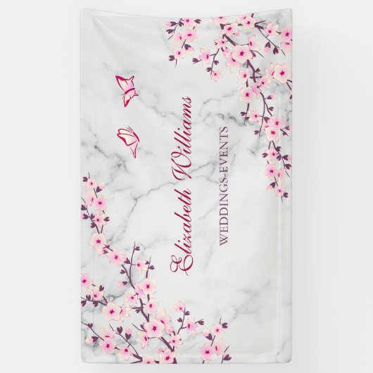 Cherry Blüten Pink Gray Marmor Banner (Vertikal)