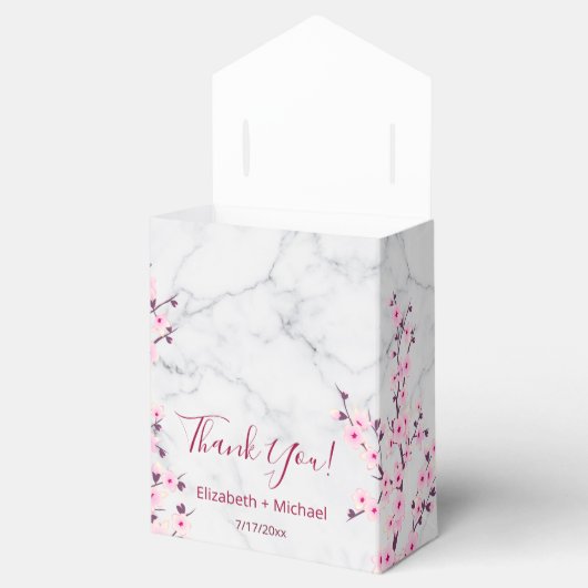 Cherry Blüten Pink Gray Marmor Personalisiert Geschenkschachtel (Geöffnet)
