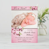 Cherry Blüten Rosa Foto Geburtserklärung Ankündigung (Stehend Vorderseite)