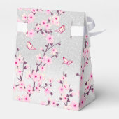 Cherry Blüten Rosa Silber Glitzer Custom Wedding Geschenkschachtel (Rückseite)
