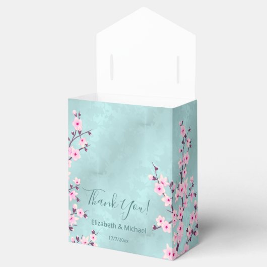 Cherry Blüten Rosa Türkis | Custom Wedding Geschenkschachtel (Geöffnet)