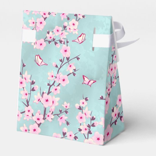 Cherry Blüten Rosa Türkis | Custom Wedding Geschenkschachtel (Rückseite)