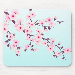 Cherry Blüten Rosa Türkis Floral Mousepad